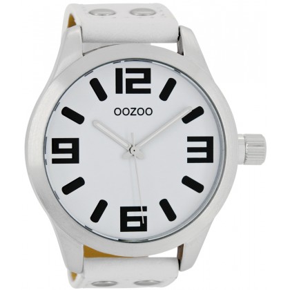 OOZOO Timepieces 51mm White Leather Strap C1000
